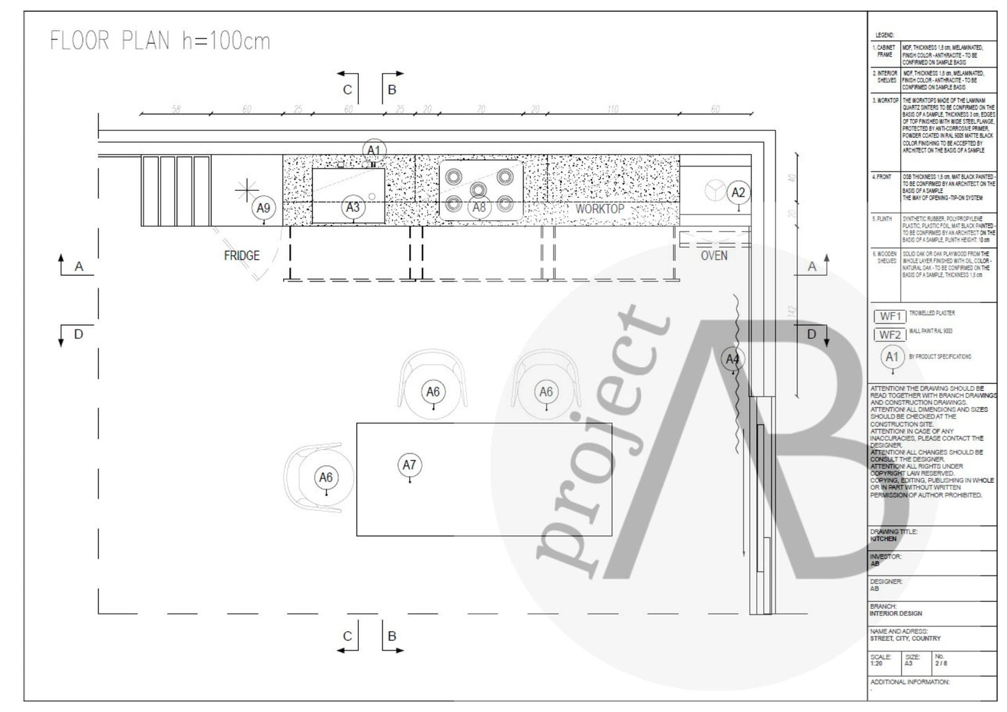 Kitchen project - a set of PDF sample architectural drawings